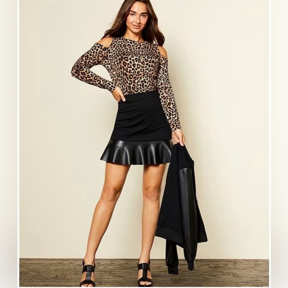 Michael Michael Kors Solid Ponte Vegan Leather Flounce Hem Mini Skirt